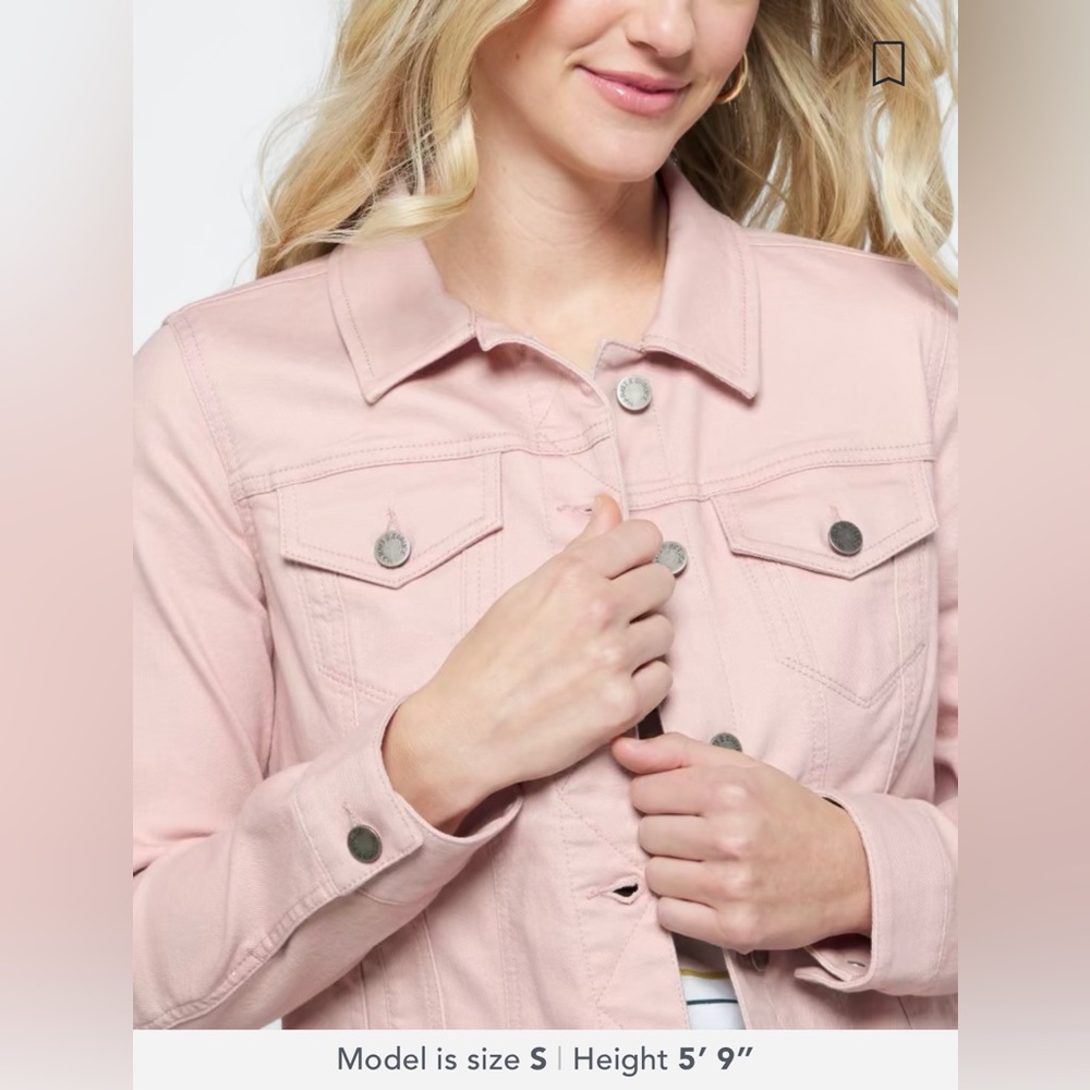MARKET AND SPRUCE Camila Boyfriend Denim Jacket Solid Print Blush Unlined Lg - Picture 6 of 17